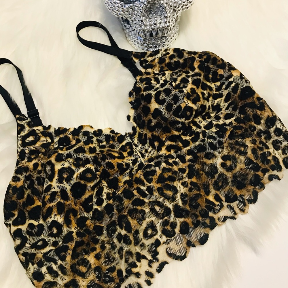 PINK-Leopard print lace bralette